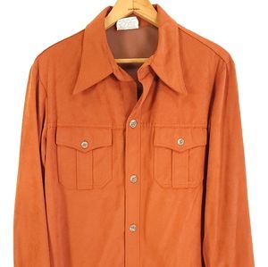 Vtg William Barry Shirt Men's M/L? Burnt Orange Faux Suede Long Sleeve Retro
